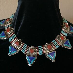 Coral - Lapis - Turquoise - Tibetan Silver Necklace